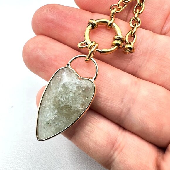 Aventurine Gemstone Heart Evil Eye Pendant Necklace 18K Gold Plated Chain 19" - Picture 4 of 9